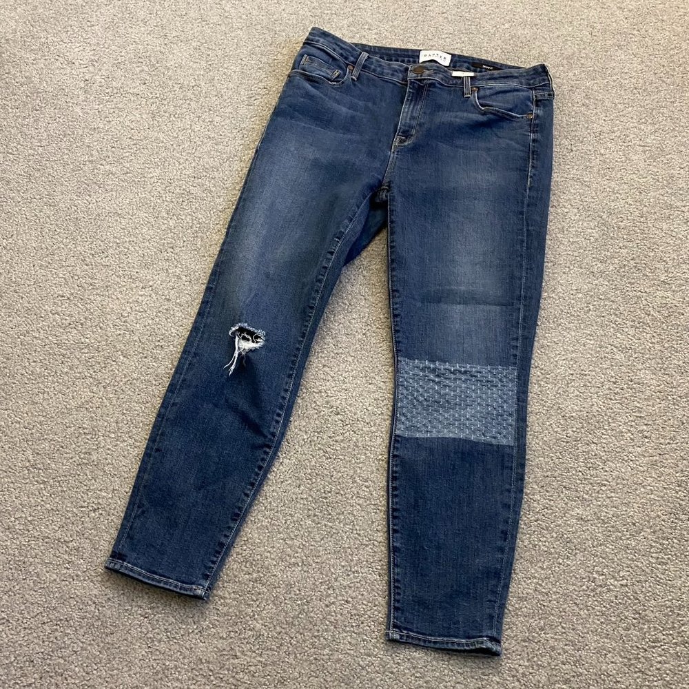 Parker Smith Skinny Jeans Knee Distressing Faux Knee Patch US 31   - N1070